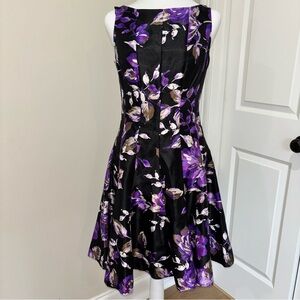 Dress Barn Purple & Black Floral Dress Size 4
